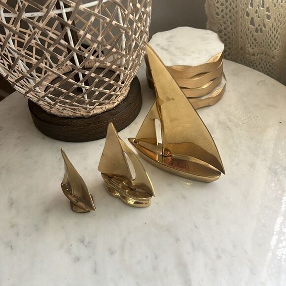 Vintage Mid-century modern brass sailboats 3 total. - Picture 1 of 13